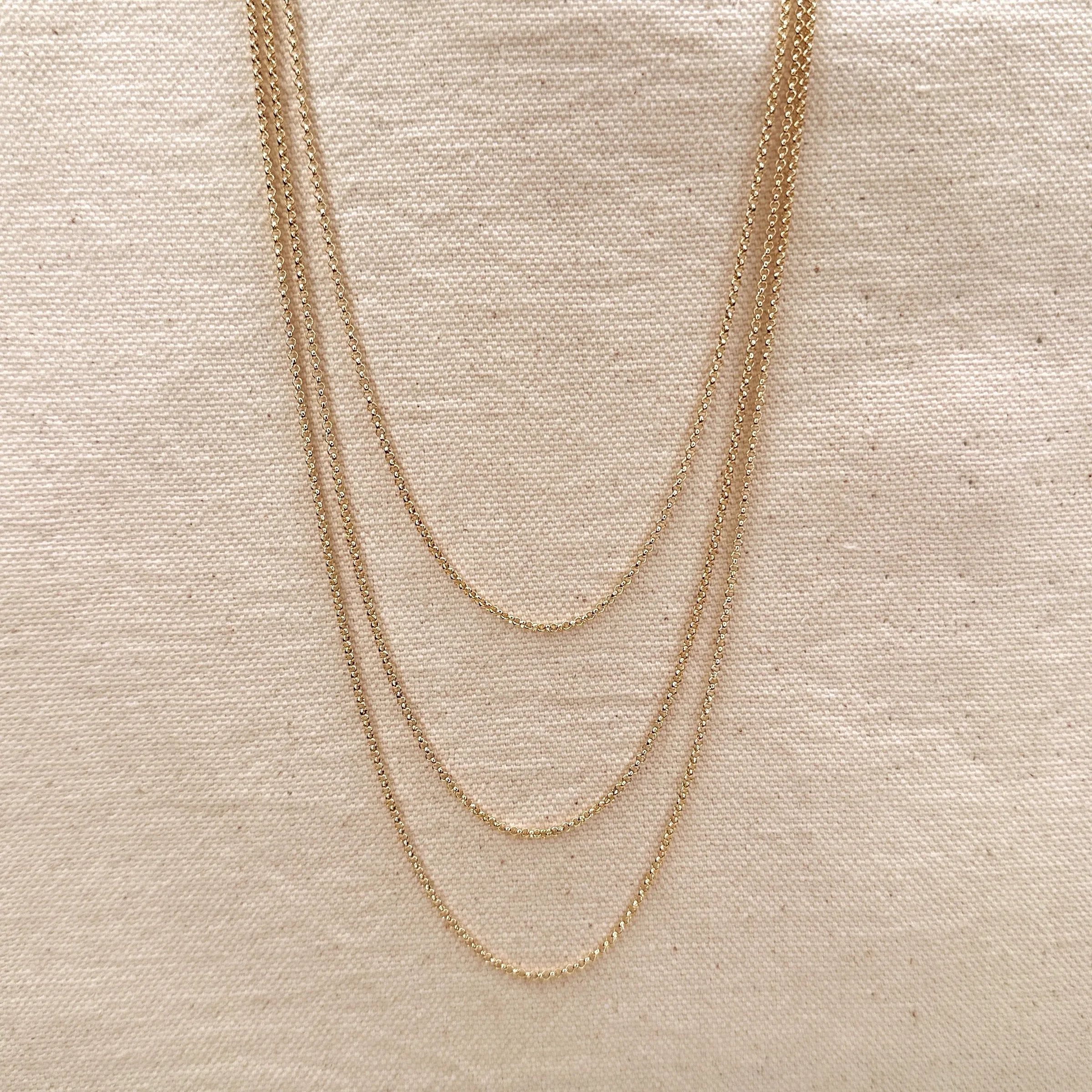 18k Gold Filled 1.5mm Rolo Chain Available in 16, 18, 20, 24