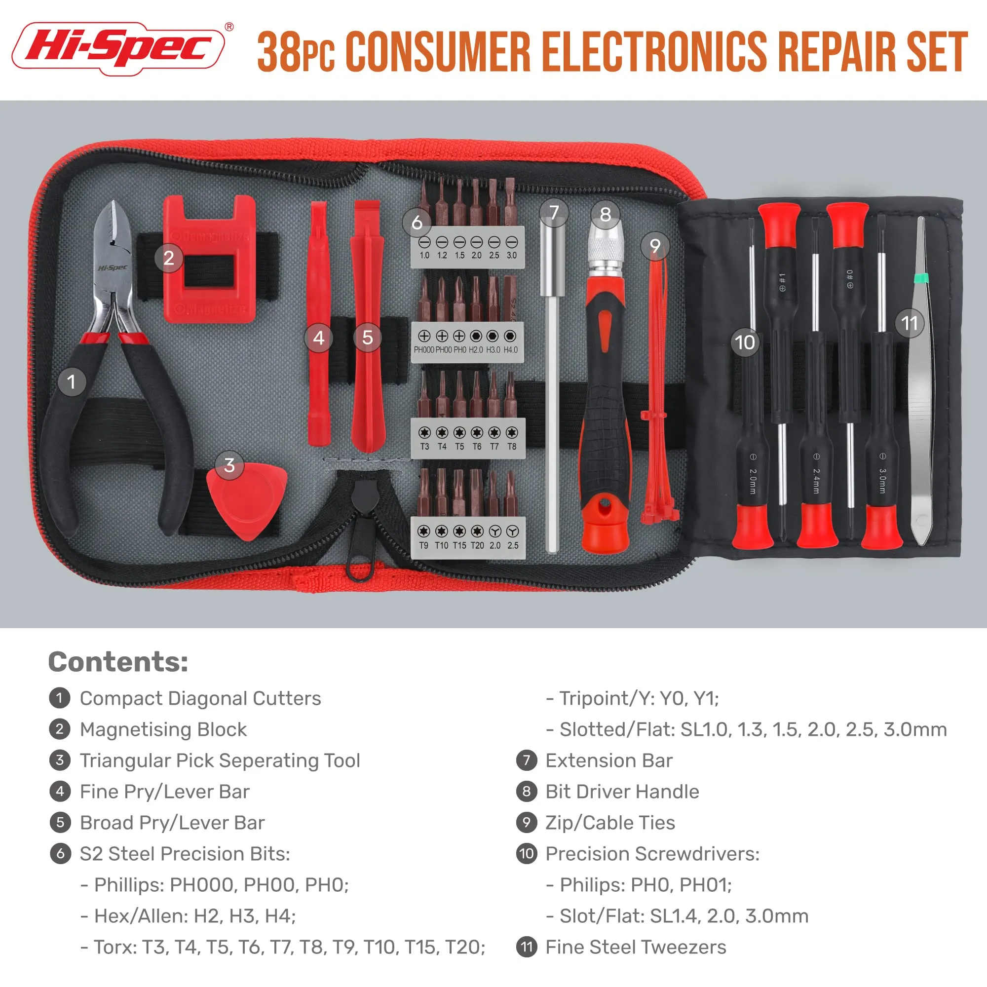 38pc Computer and Electronics Repair Tool Kit Set. Precision Tools for Techical Work