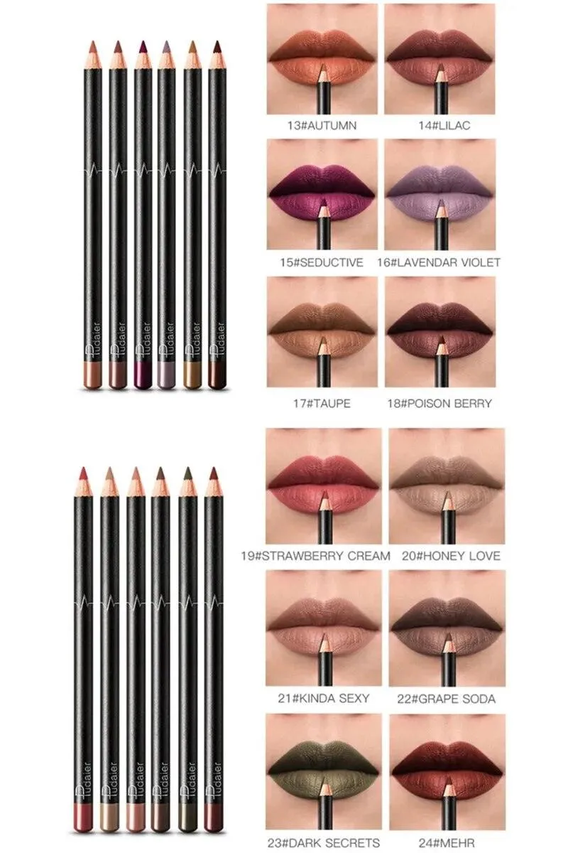 6 12Pcs/Set Waterproof Pencil Lipstick Set Pen Matte Lip Liner Long Lasting Makeup Pens Easy to Wear