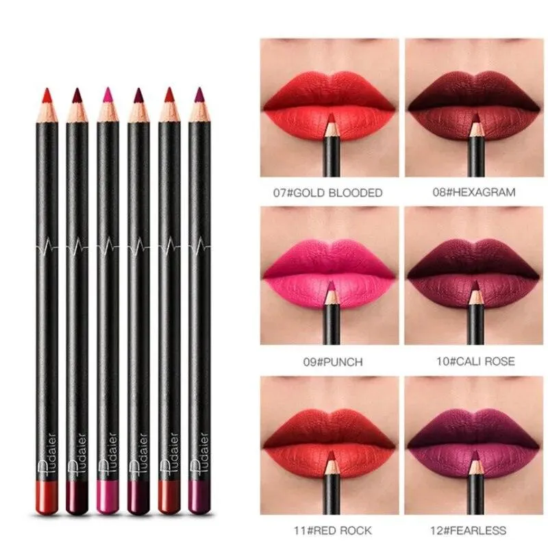 6 12Pcs/Set Waterproof Pencil Lipstick Set Pen Matte Lip Liner Long Lasting Makeup Pens Easy to Wear