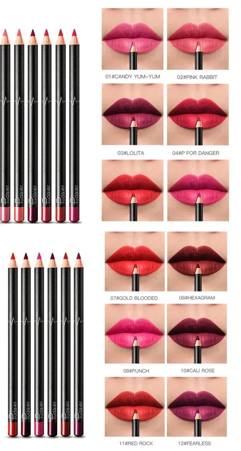 6 12Pcs/Set Waterproof Pencil Lipstick Set Pen Matte Lip Liner Long Lasting Makeup Pens Easy to Wear