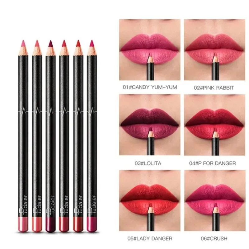 6 12Pcs/Set Waterproof Pencil Lipstick Set Pen Matte Lip Liner Long Lasting Makeup Pens Easy to Wear