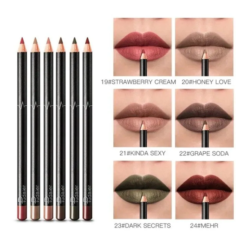 6 12Pcs/Set Waterproof Pencil Lipstick Set Pen Matte Lip Liner Long Lasting Makeup Pens Easy to Wear