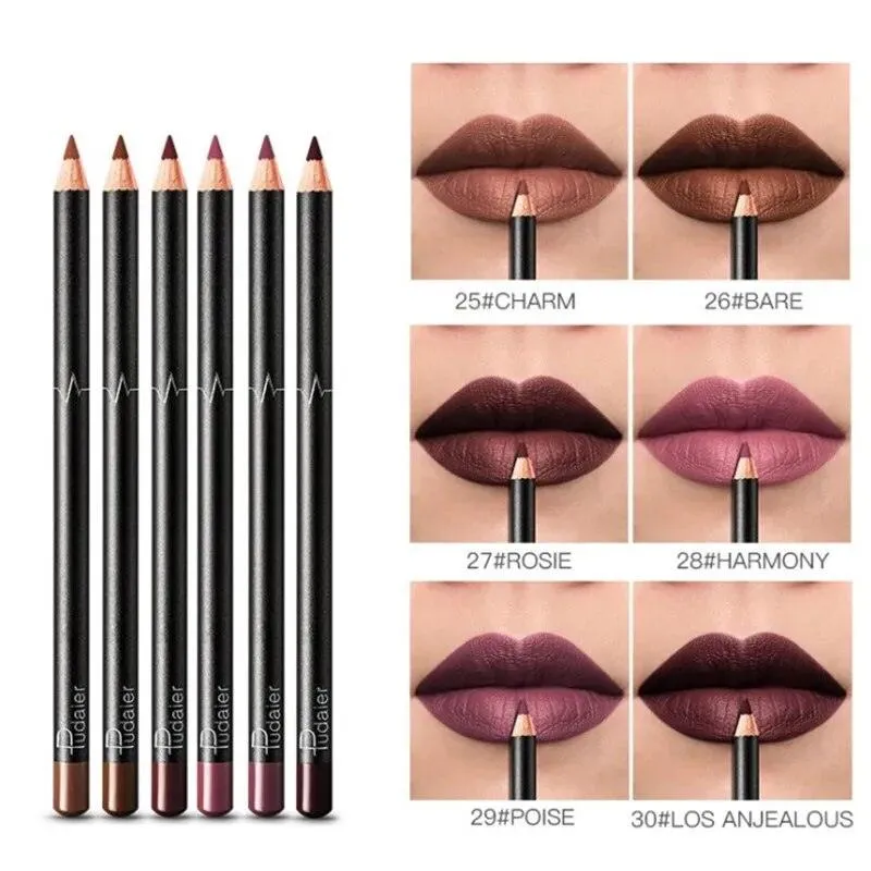 6 12Pcs/Set Waterproof Pencil Lipstick Set Pen Matte Lip Liner Long Lasting Makeup Pens Easy to Wear