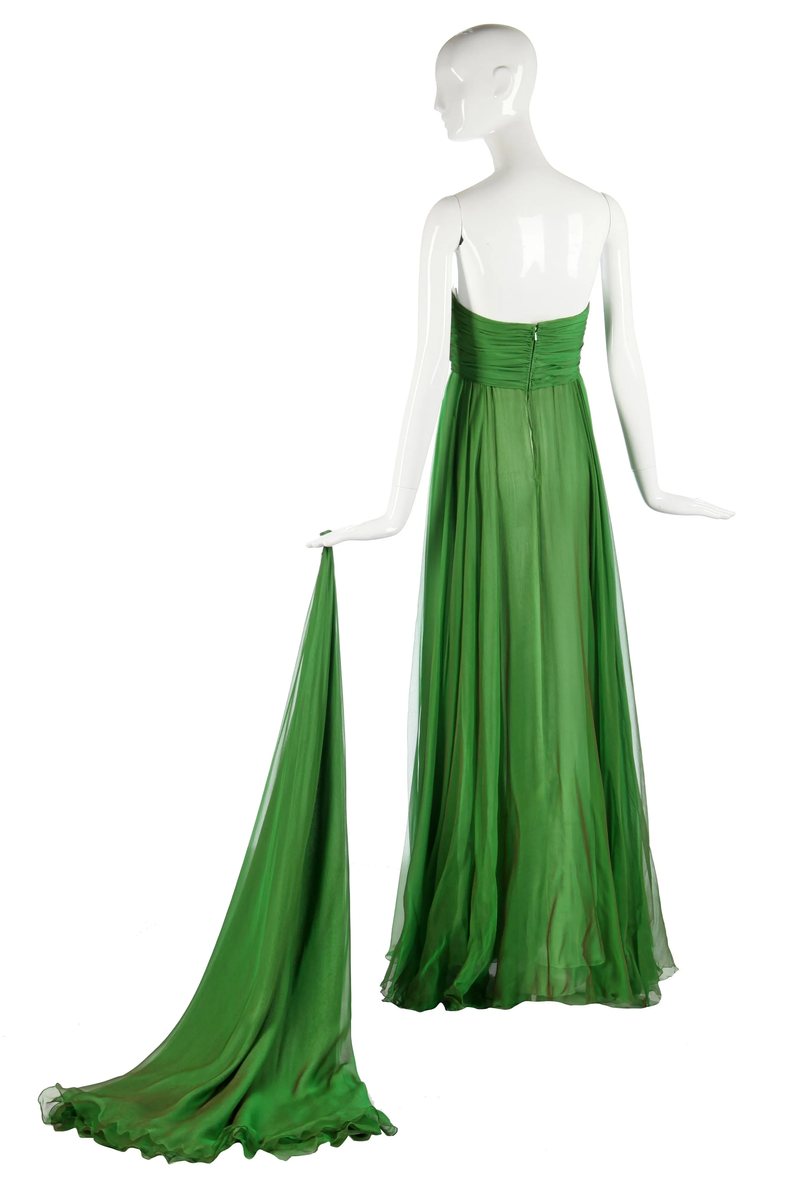 A changeant vintage green/purple silk-chiffon evening gown, 1990s