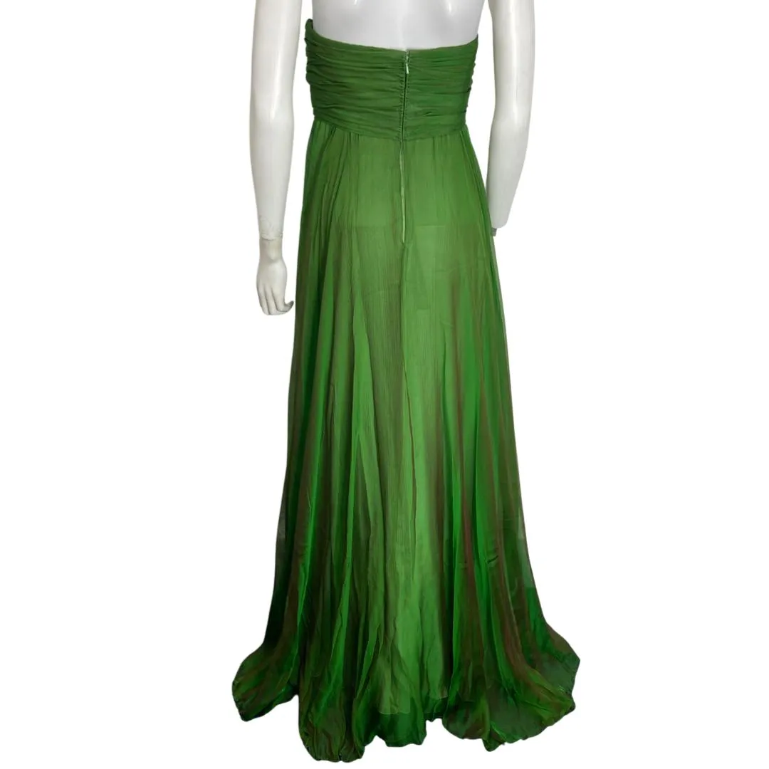 A changeant vintage green/purple silk-chiffon evening gown, 1990s