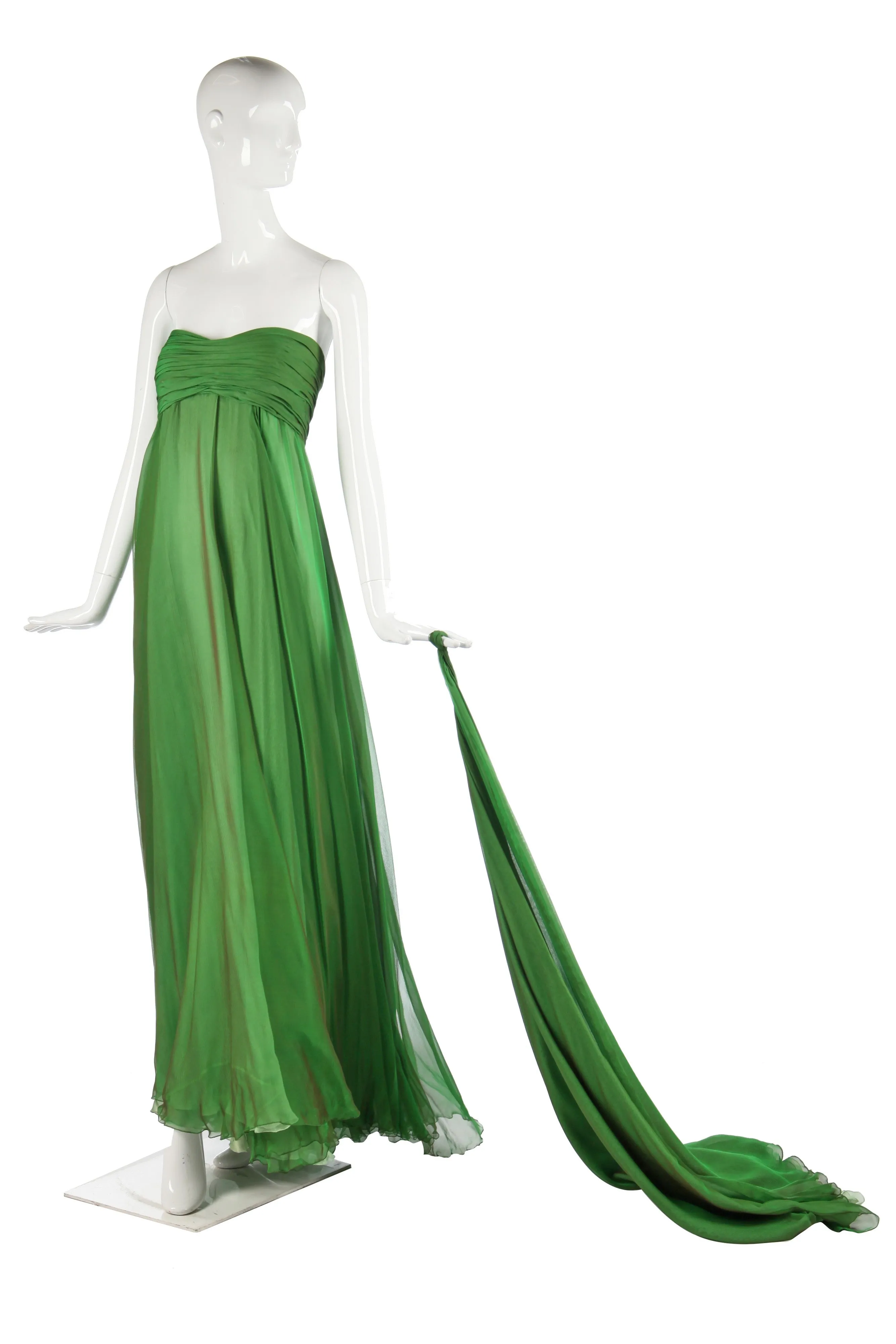 A changeant vintage green/purple silk-chiffon evening gown, 1990s