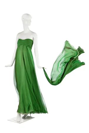 A changeant vintage green/purple silk-chiffon evening gown, 1990s