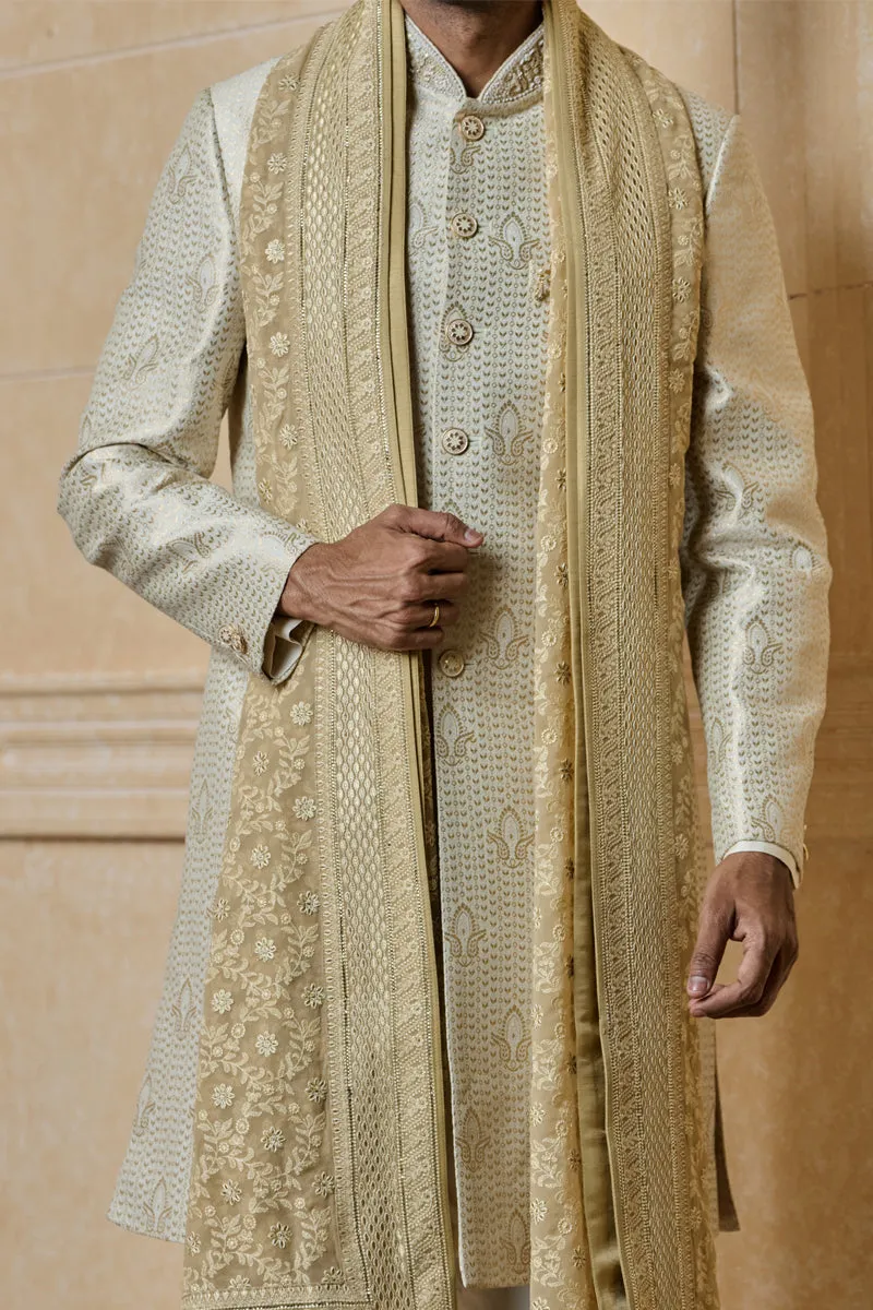 Beige All Over Embroidered Shawl In Georgette