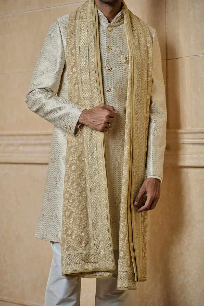 Beige All Over Embroidered Shawl In Georgette