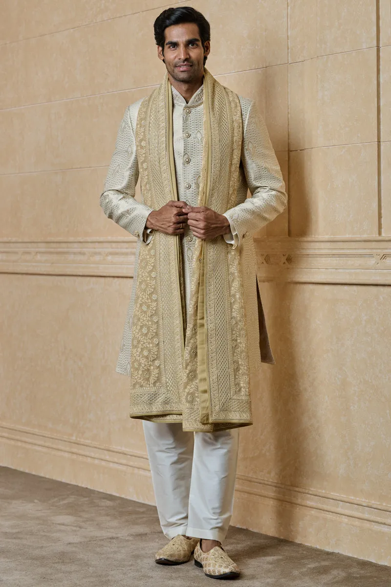 Beige All Over Embroidered Shawl In Georgette