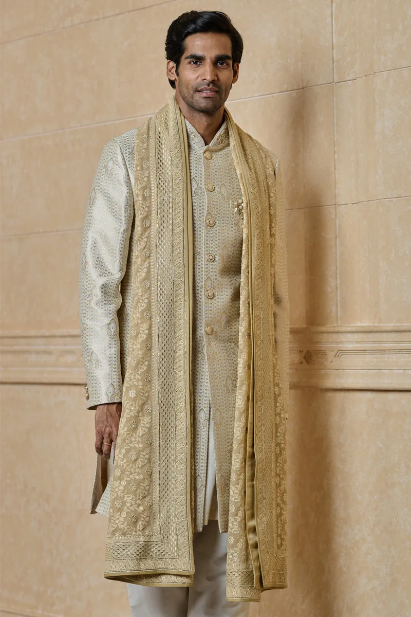 Beige All Over Embroidered Shawl In Georgette