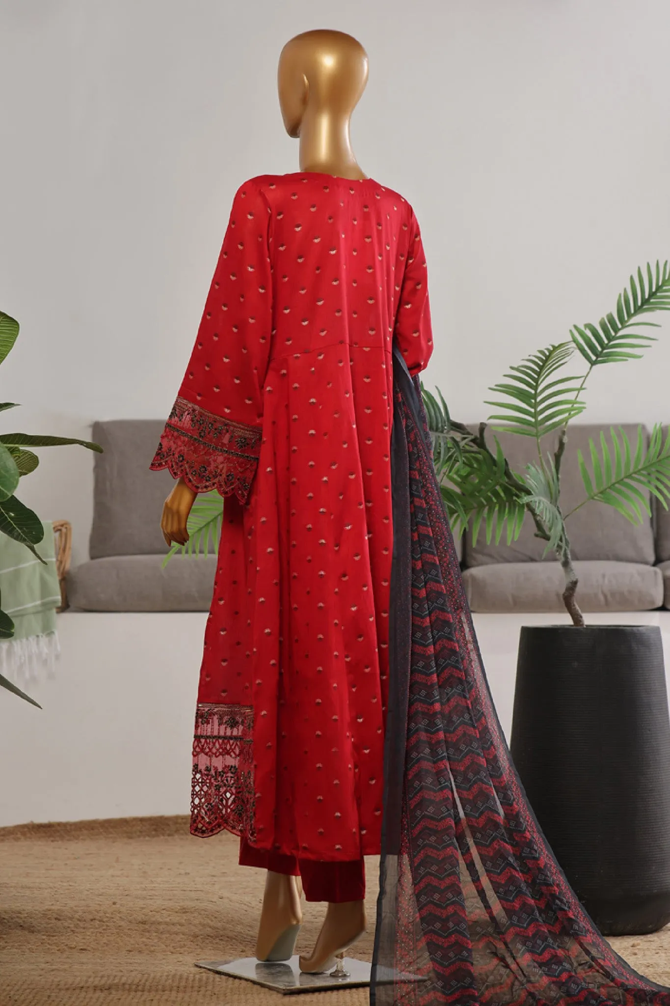 Bin Saeed Stitched 3 Piece Festive Emb Jacquard Frocks Collection'2024-BNS-1029-Red