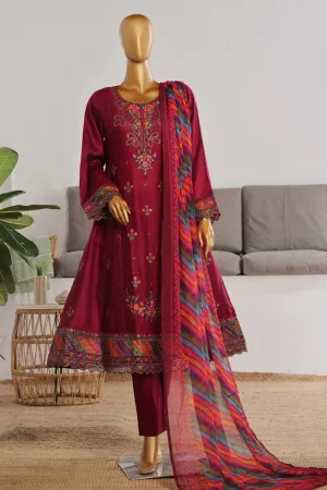 Bin Saeed Stitched 3 Piece Festive Emb Jacquard Frocks Collection'2024-BNS-1030-Dark Pink