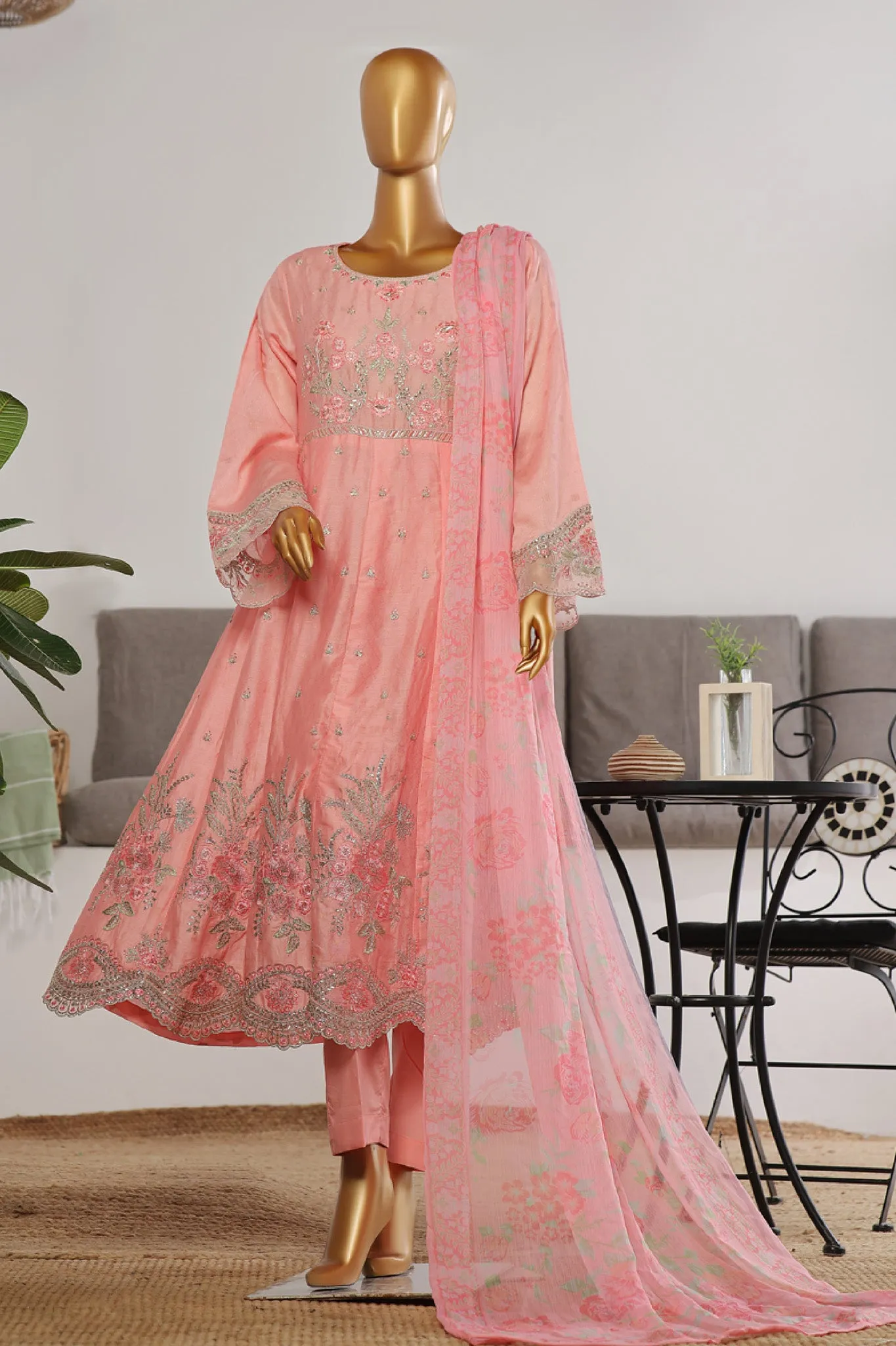 Bin Saeed Stitched 3 Piece Festive Emb Jacquard Frocks Collection'2024-BNS-1039-Pink