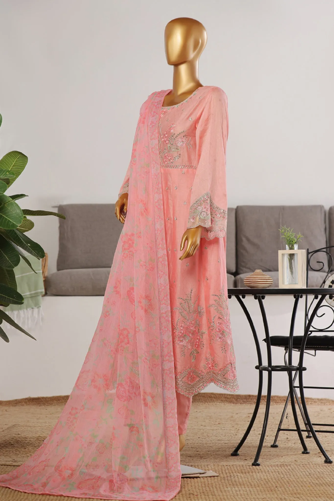 Bin Saeed Stitched 3 Piece Festive Emb Jacquard Frocks Collection'2024-BNS-1039-Pink