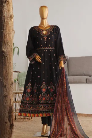 Bin Saeed Stitched 3 Piece Festive Emb Jacquard Frocks Collection'2024-BNS-1040-Black