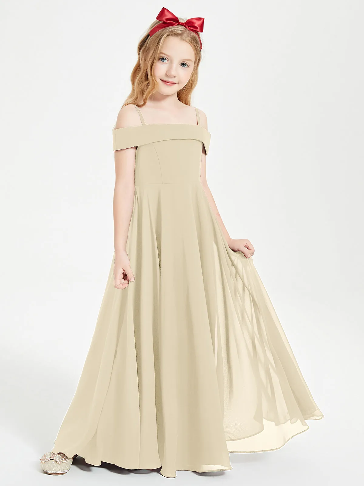 Chic Junior Bridesmaid Dresses Off the Shoulder Champagne