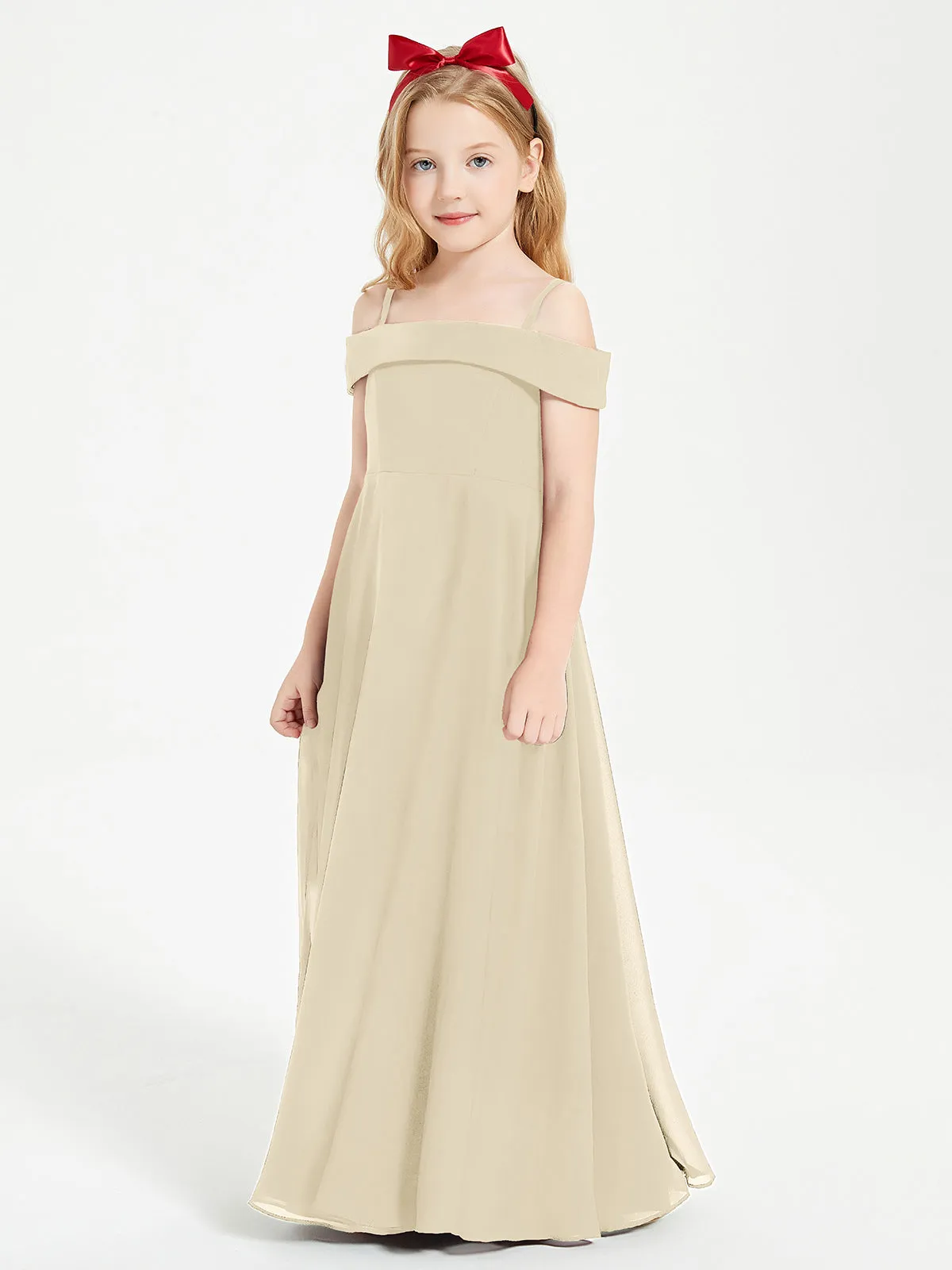 Chic Junior Bridesmaid Dresses Off the Shoulder Champagne