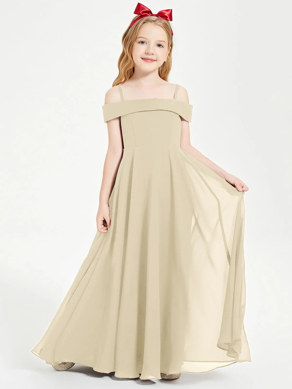 Chic Junior Bridesmaid Dresses Off the Shoulder Champagne