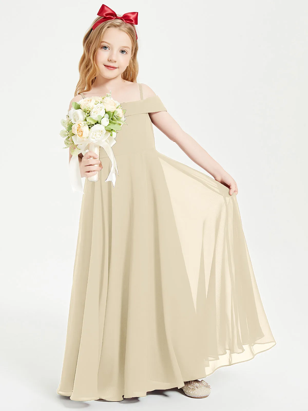 Chic Junior Bridesmaid Dresses Off the Shoulder Champagne