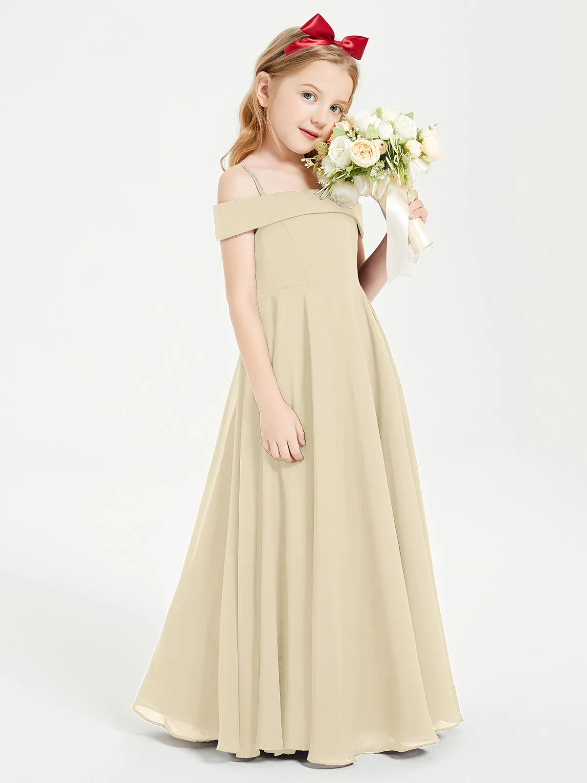 Chic Junior Bridesmaid Dresses Off the Shoulder Champagne