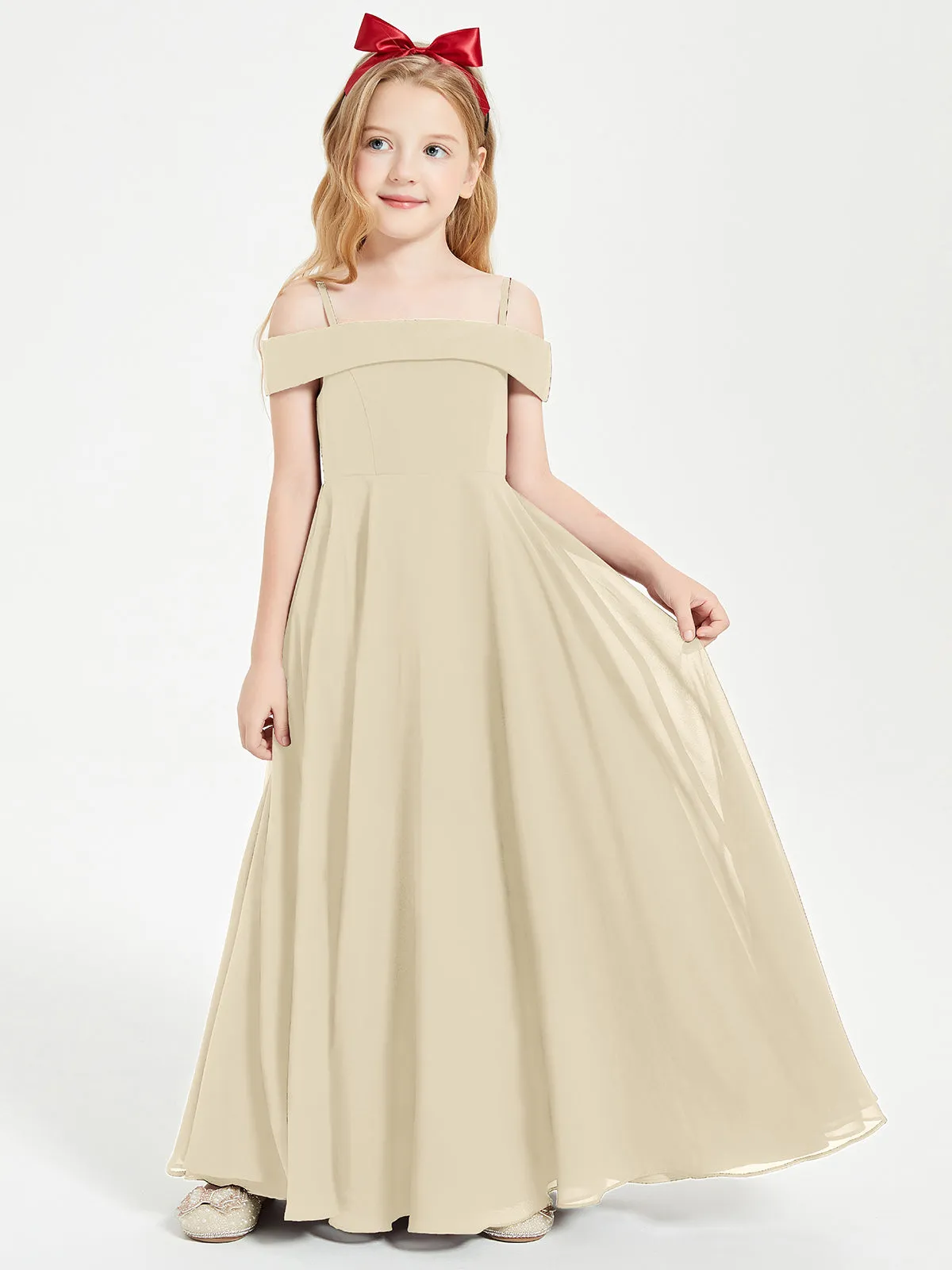 Chic Junior Bridesmaid Dresses Off the Shoulder Champagne