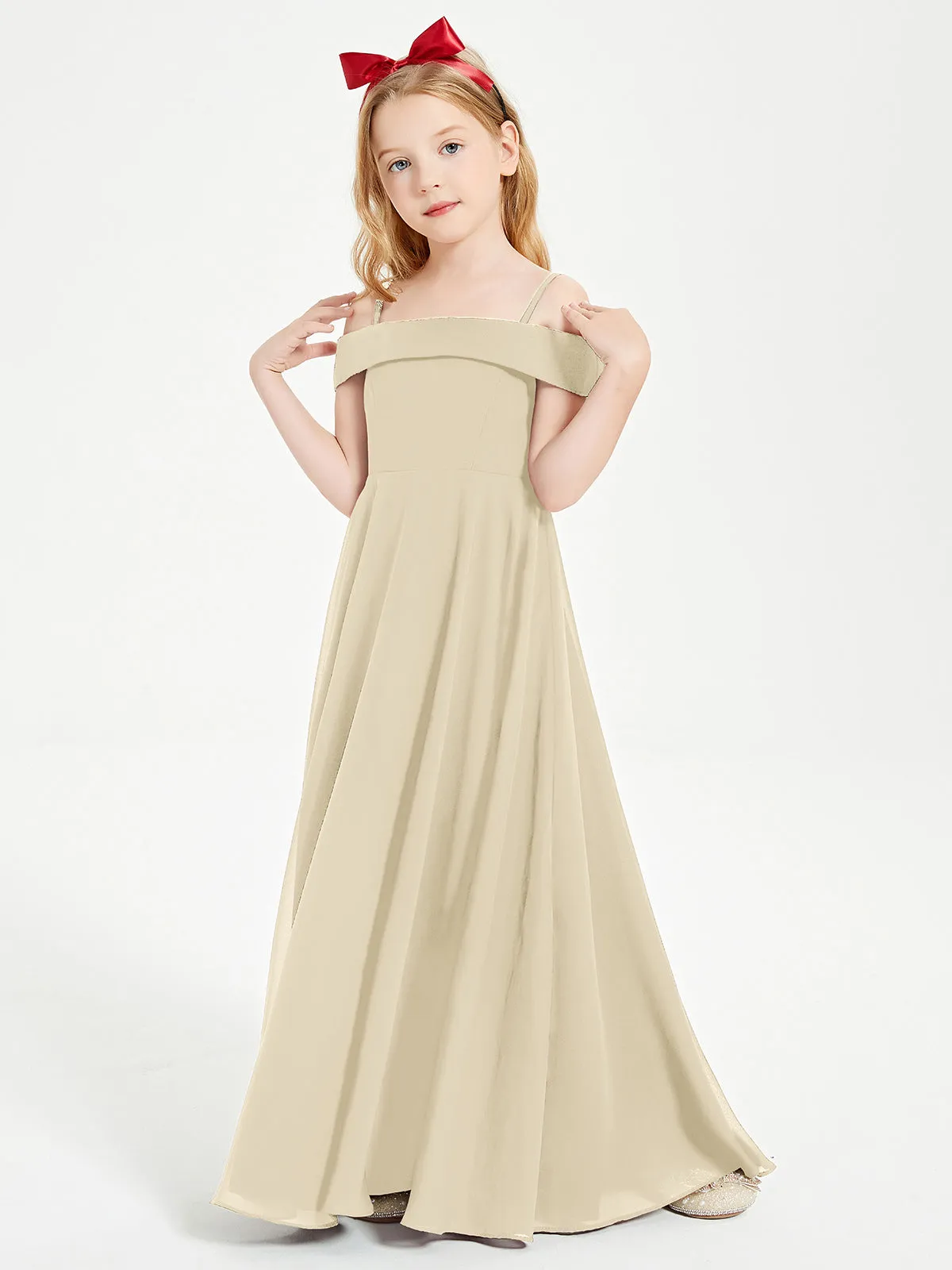 Chic Junior Bridesmaid Dresses Off the Shoulder Champagne