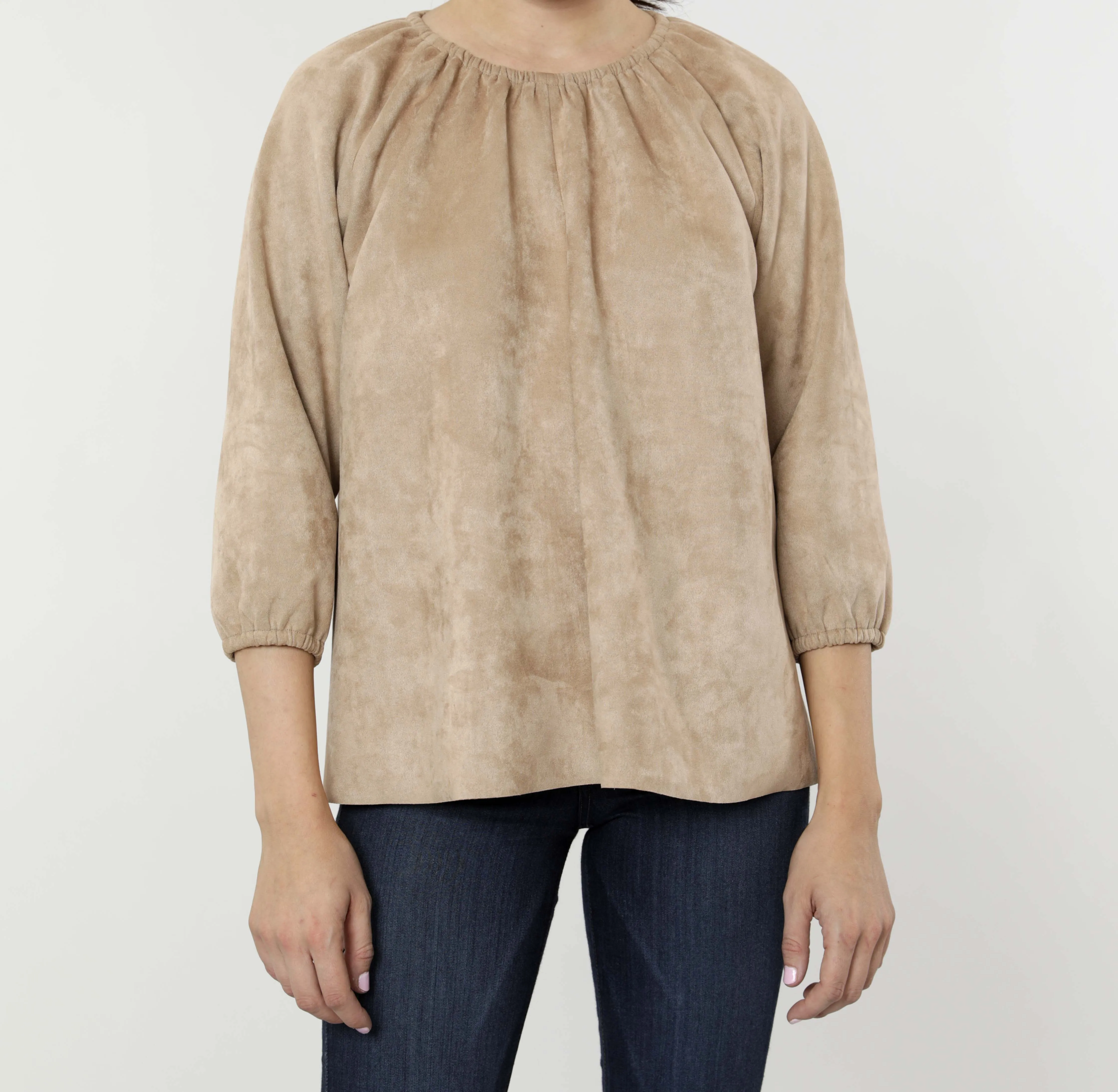 Faux Suede Top with Puff Sleeves