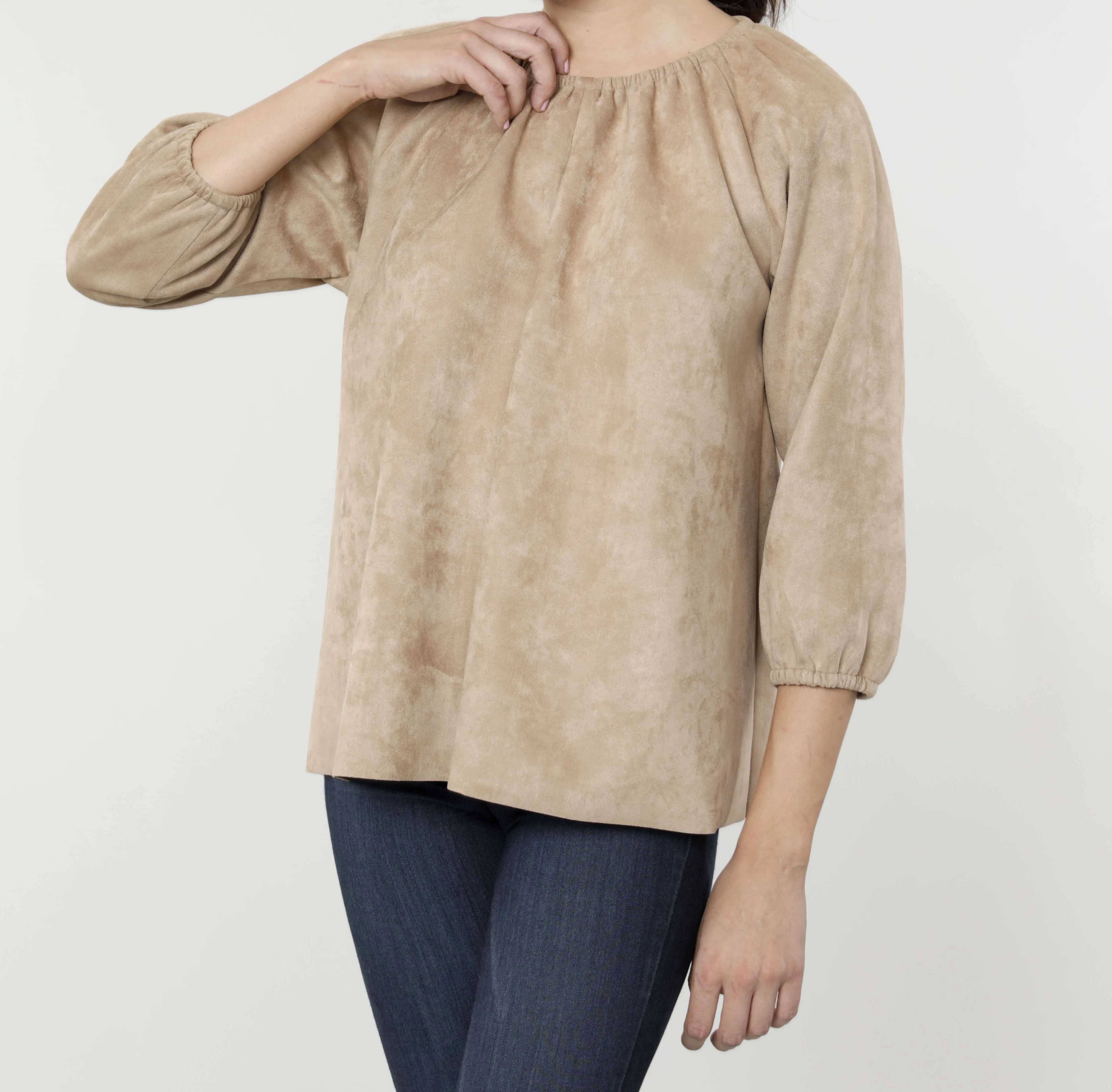 Faux Suede Top with Puff Sleeves