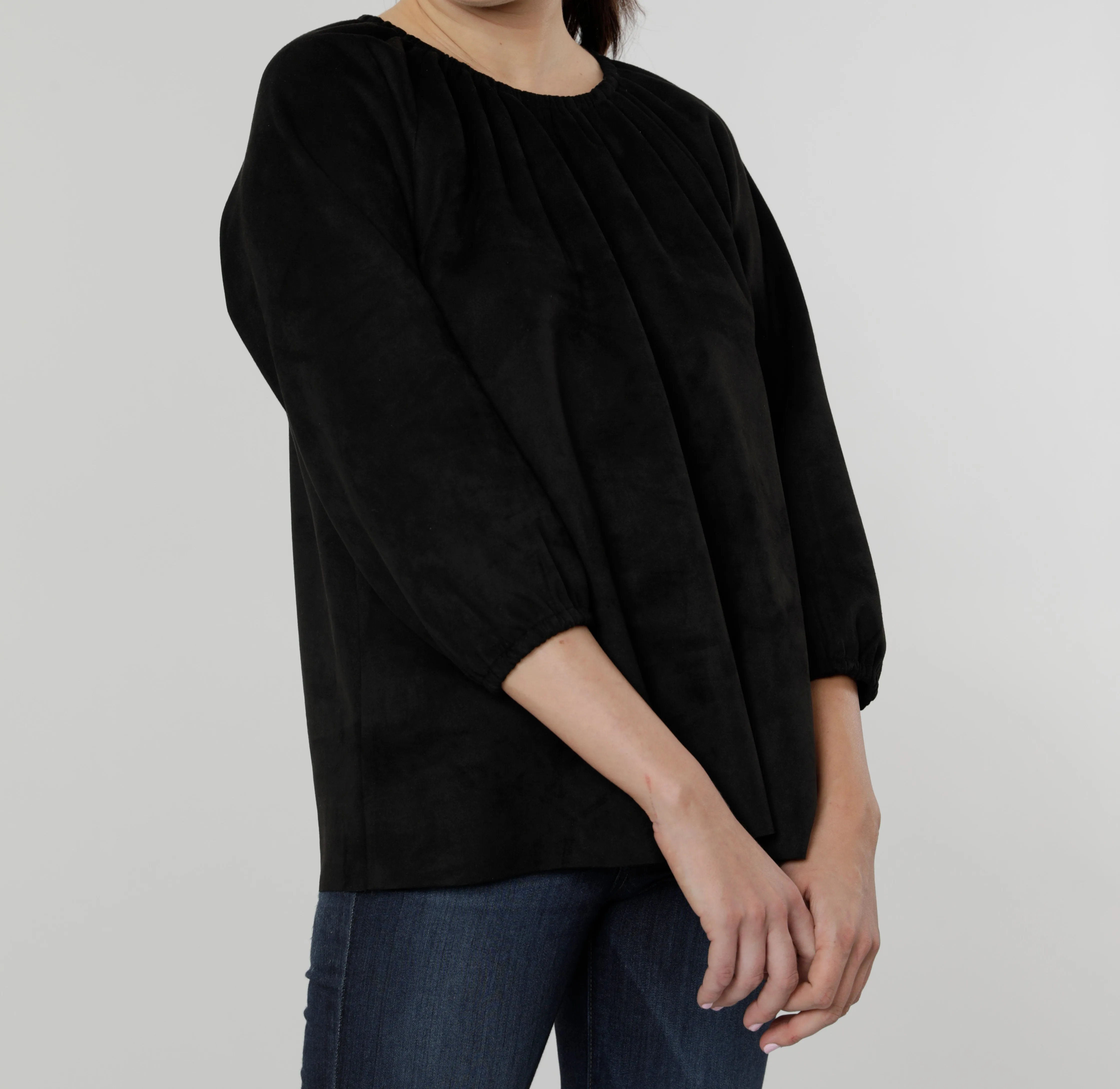 Faux Suede Top with Puff Sleeves