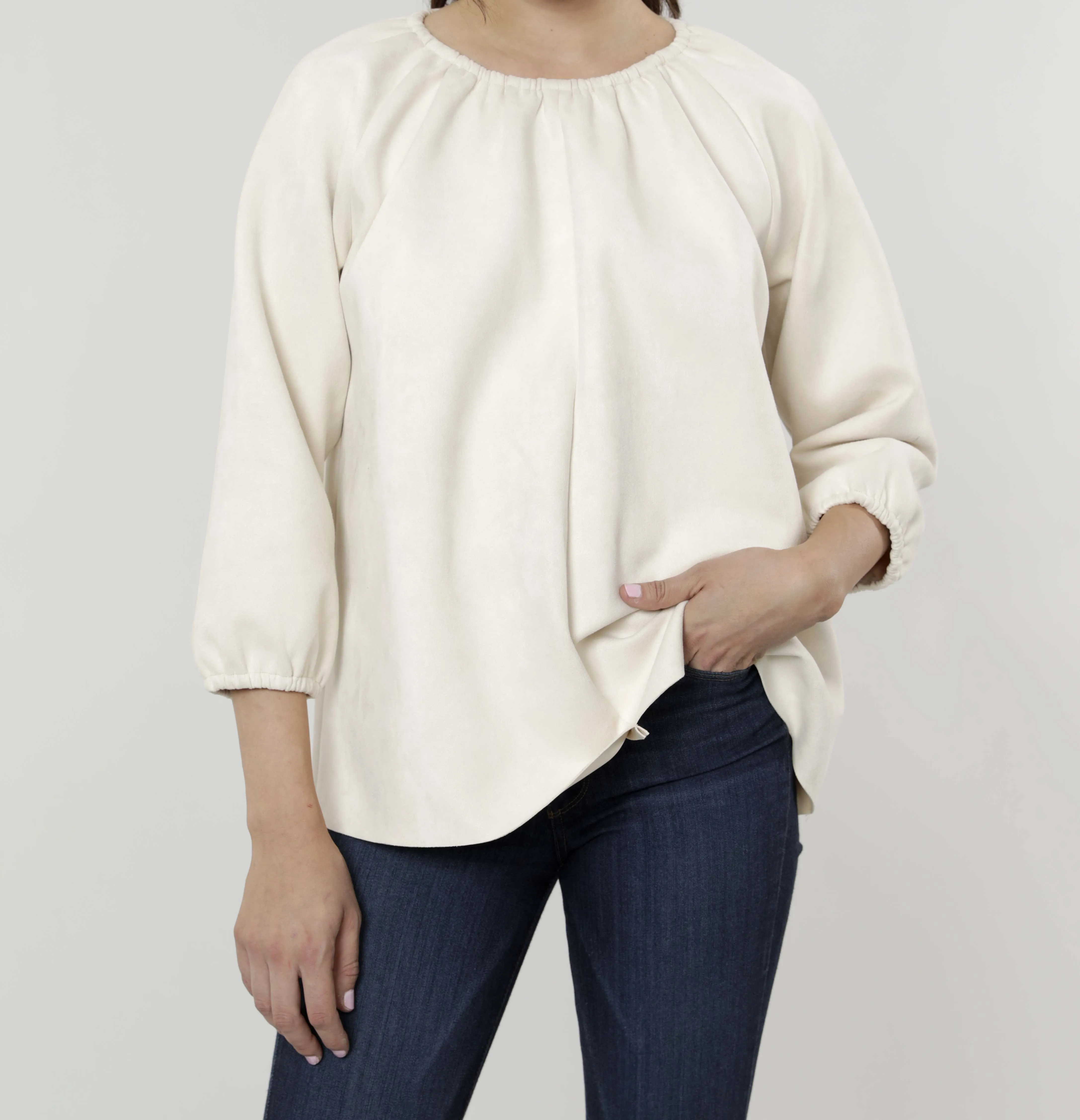 Faux Suede Top with Puff Sleeves