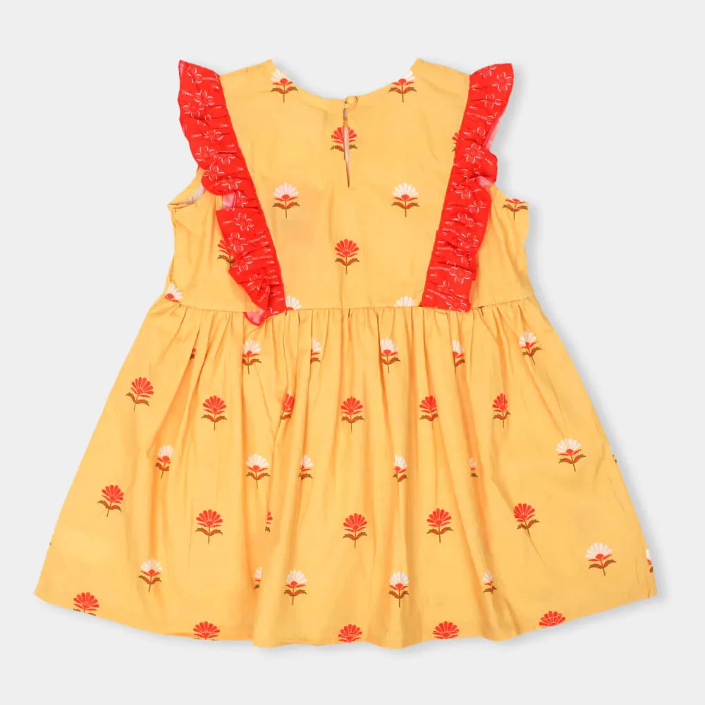 Girls Cotton Frock Pastel -Tuscan Yellow