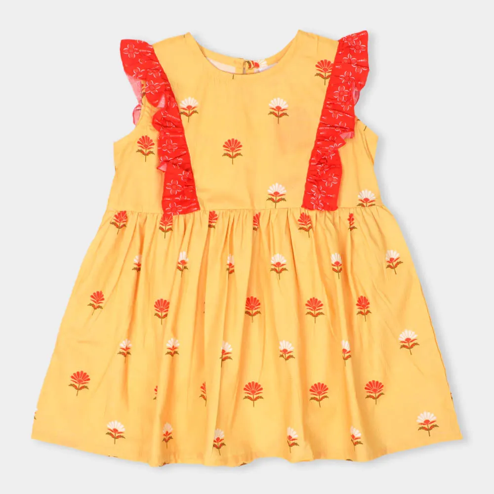 Girls Cotton Frock Pastel -Tuscan Yellow