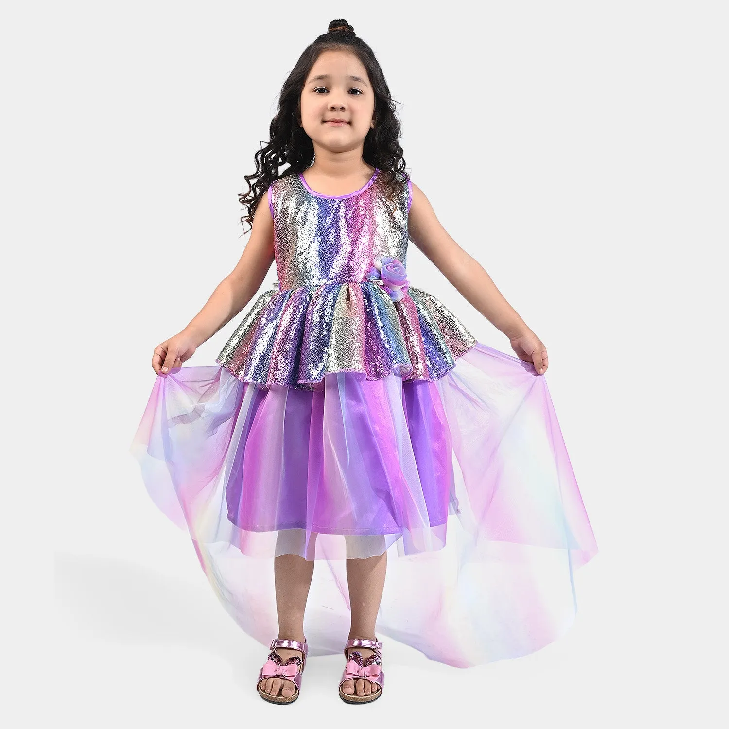 Girls Fancy Frock Multi Sequins Back Tail