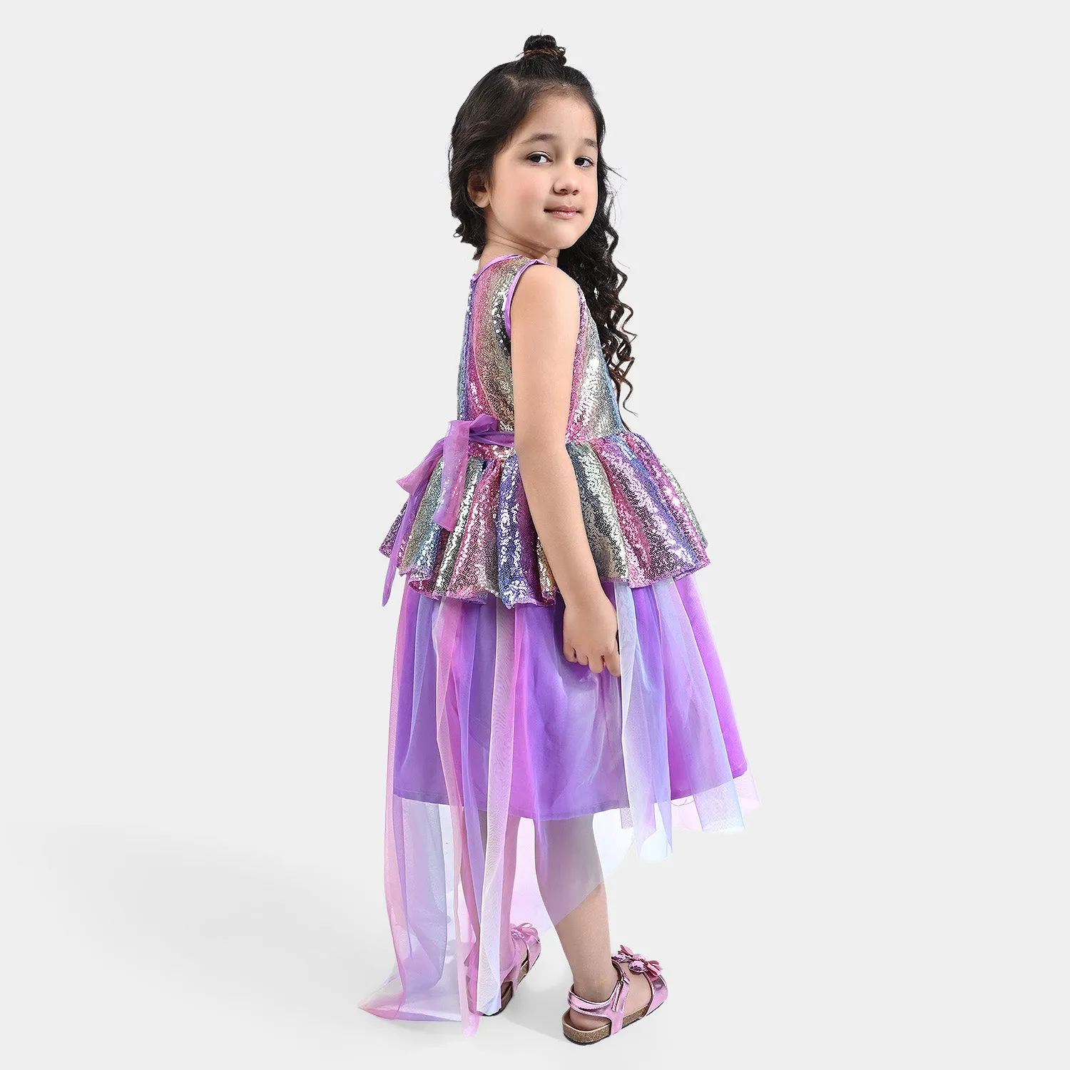 Girls Fancy Frock Multi Sequins Back Tail