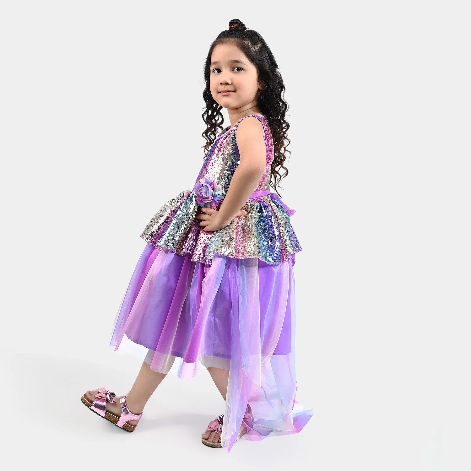 Girls Fancy Frock Multi Sequins Back Tail