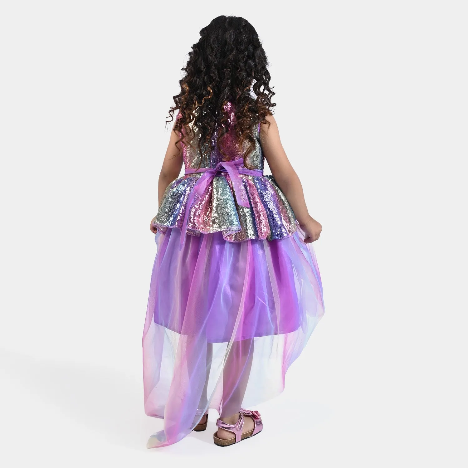 Girls Fancy Frock Multi Sequins Back Tail