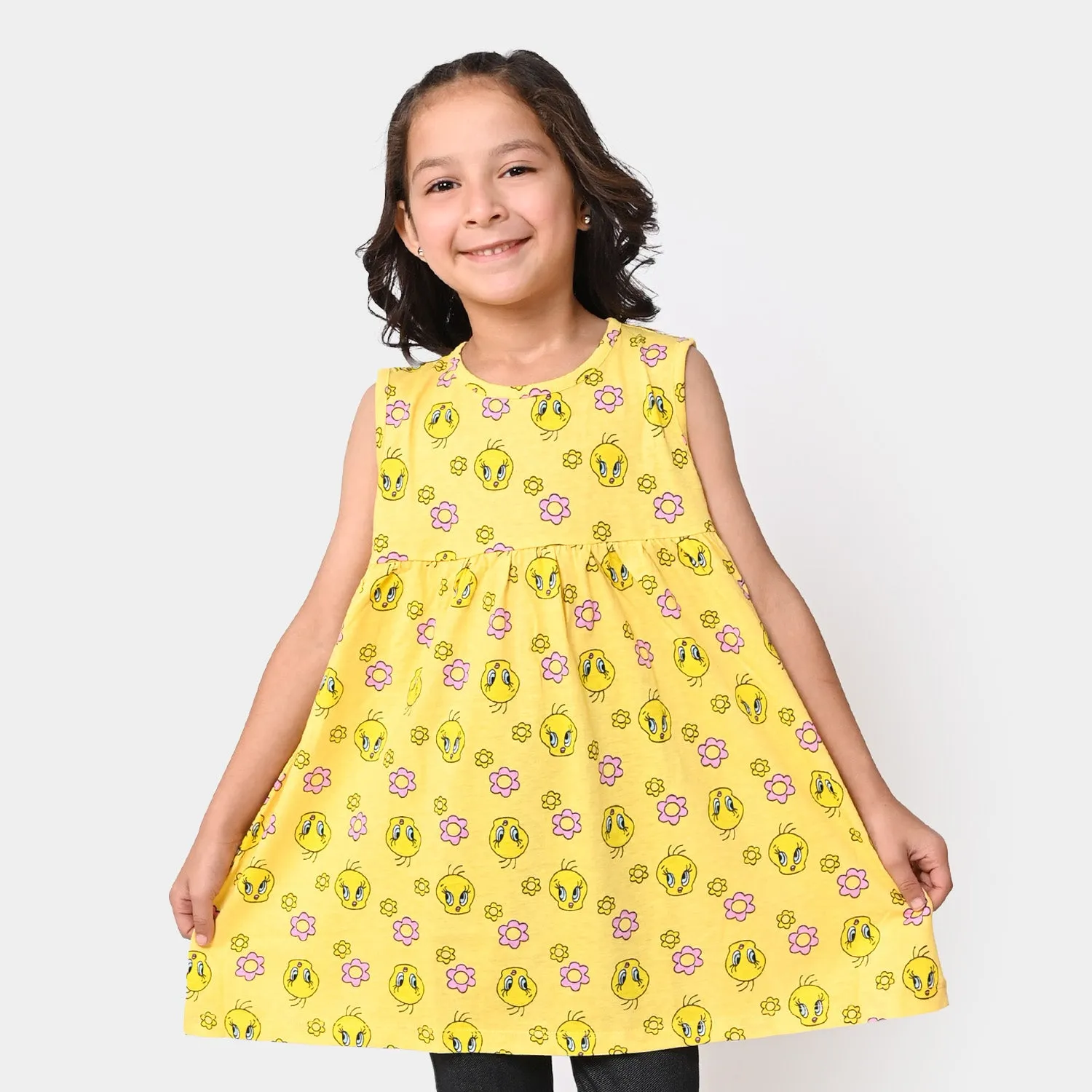 Girls Knitted Frock Character- Yellow