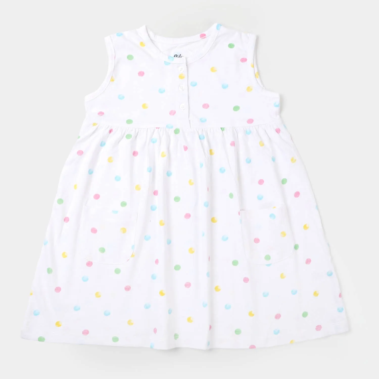 Girls Knitted Frock Polka Dots - B/White