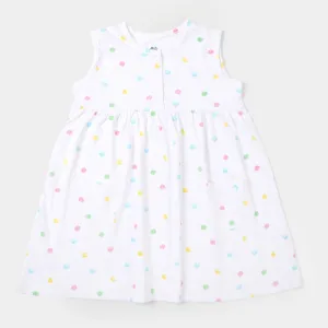 Girls Knitted Frock Polka Dots - B/White