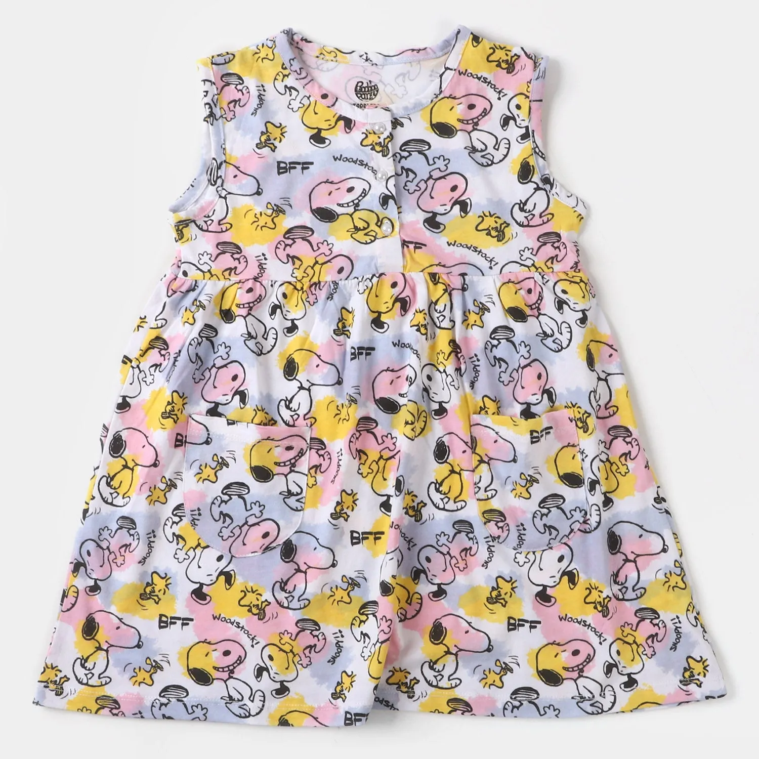 Girls Knitted Frock Printed All Over  - Multi