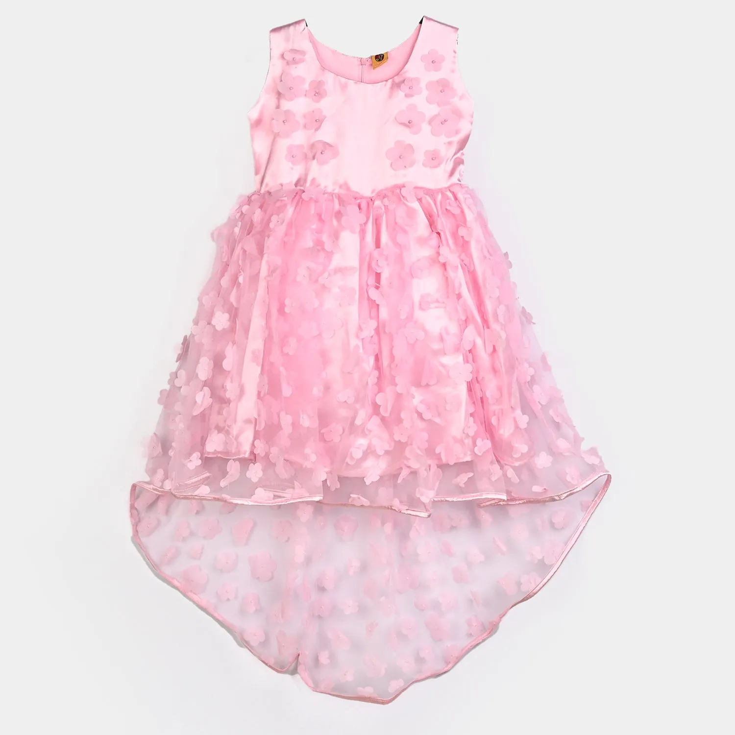 Girls Net Fancy Frock Fresh Flower-Pink