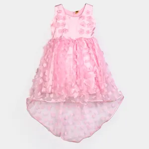 Girls Net Fancy Frock Fresh Flower-Pink