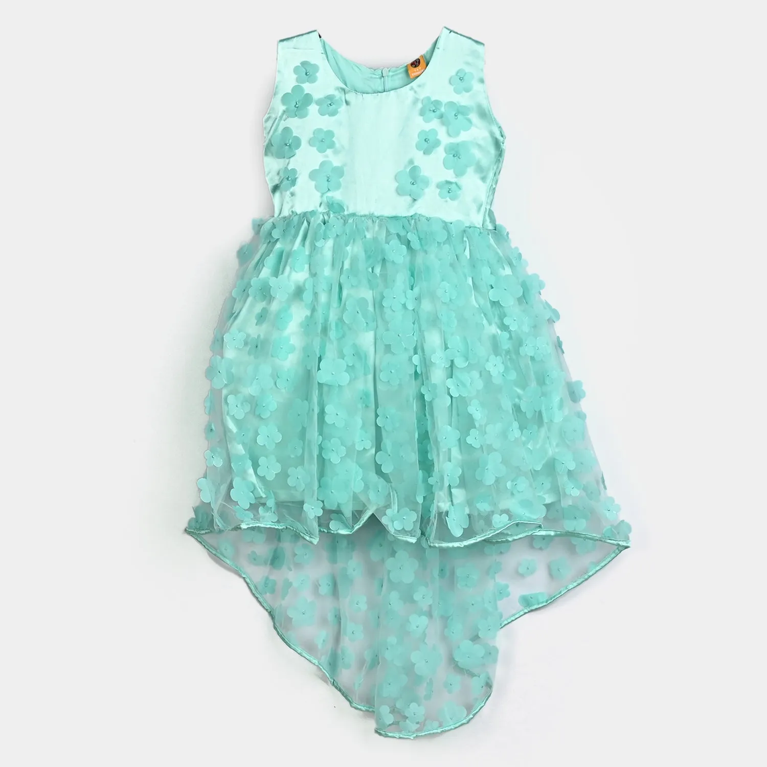 Girls Net Fancy Frock Fresh Flower-Sea Green