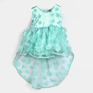 Infant Girls Net Fancy Frock Fresh Flower-Sea Green