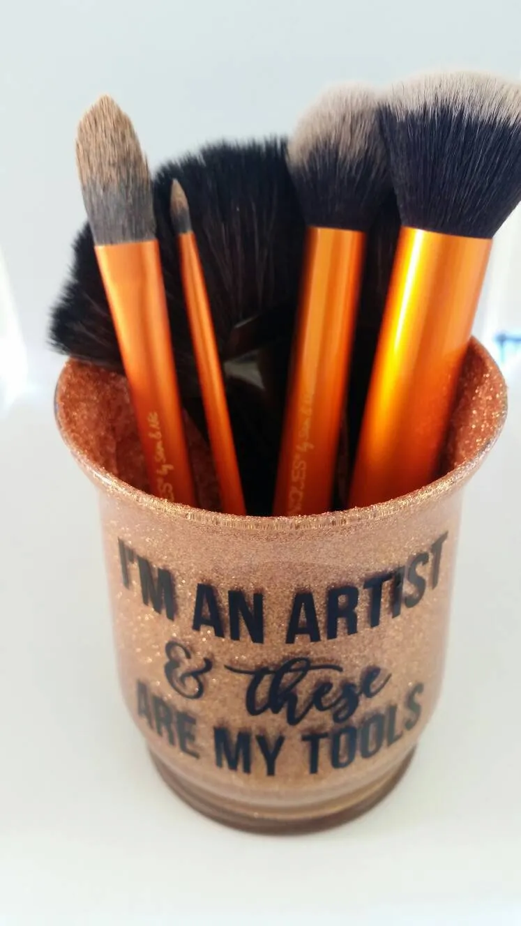 Makeup brush cup - Makeup organizer - Makeup Brush holder - makeup storage - Glitter makeup brush holder - Makeup artist gift - Gift for her