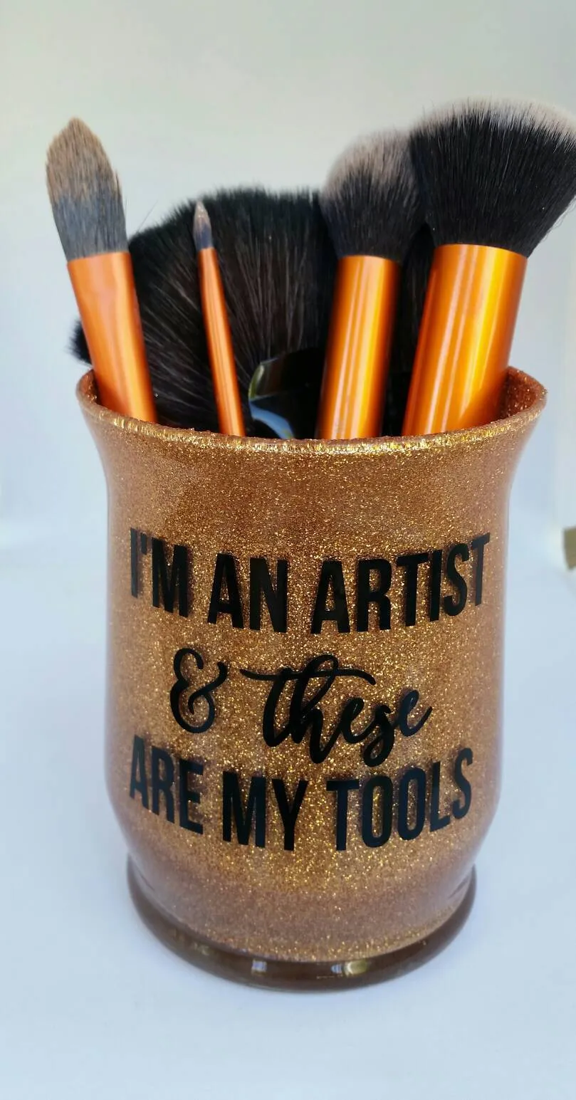 Makeup brush cup - Makeup organizer - Makeup Brush holder - makeup storage - Glitter makeup brush holder - Makeup artist gift - Gift for her