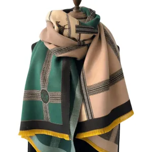 Reversible Wrap/Artisan Shawl - Green & Tan