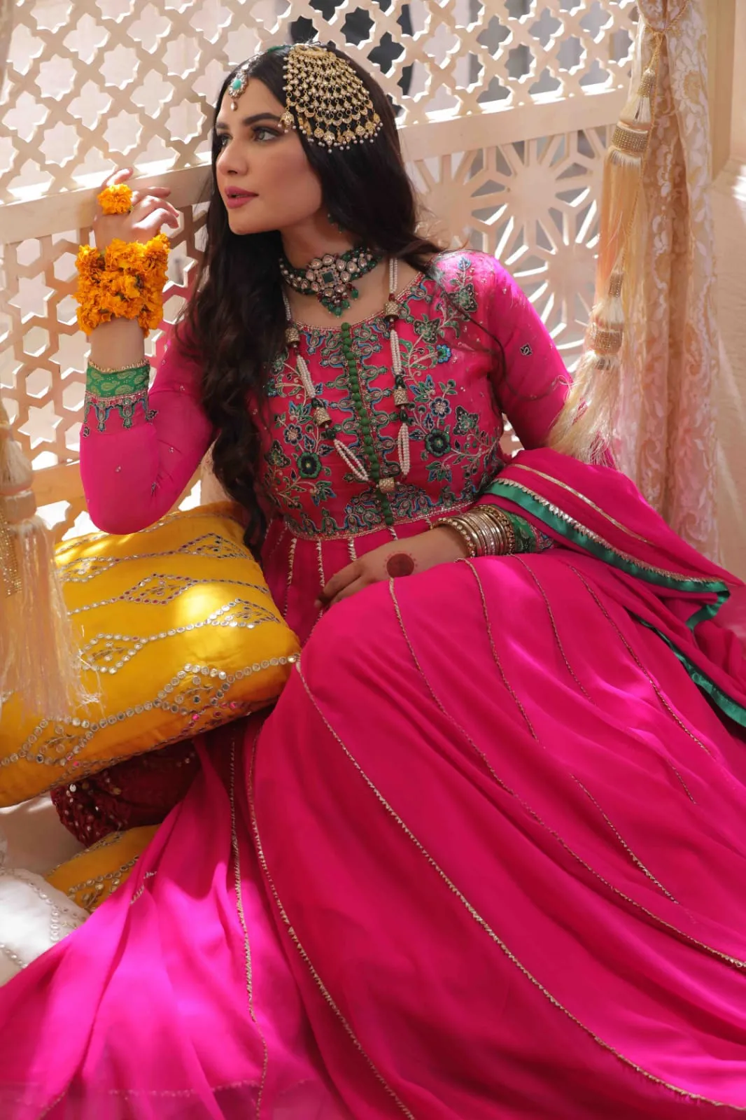 Shocking Pink Embellished Chiffon Frock (Maha-Rani)